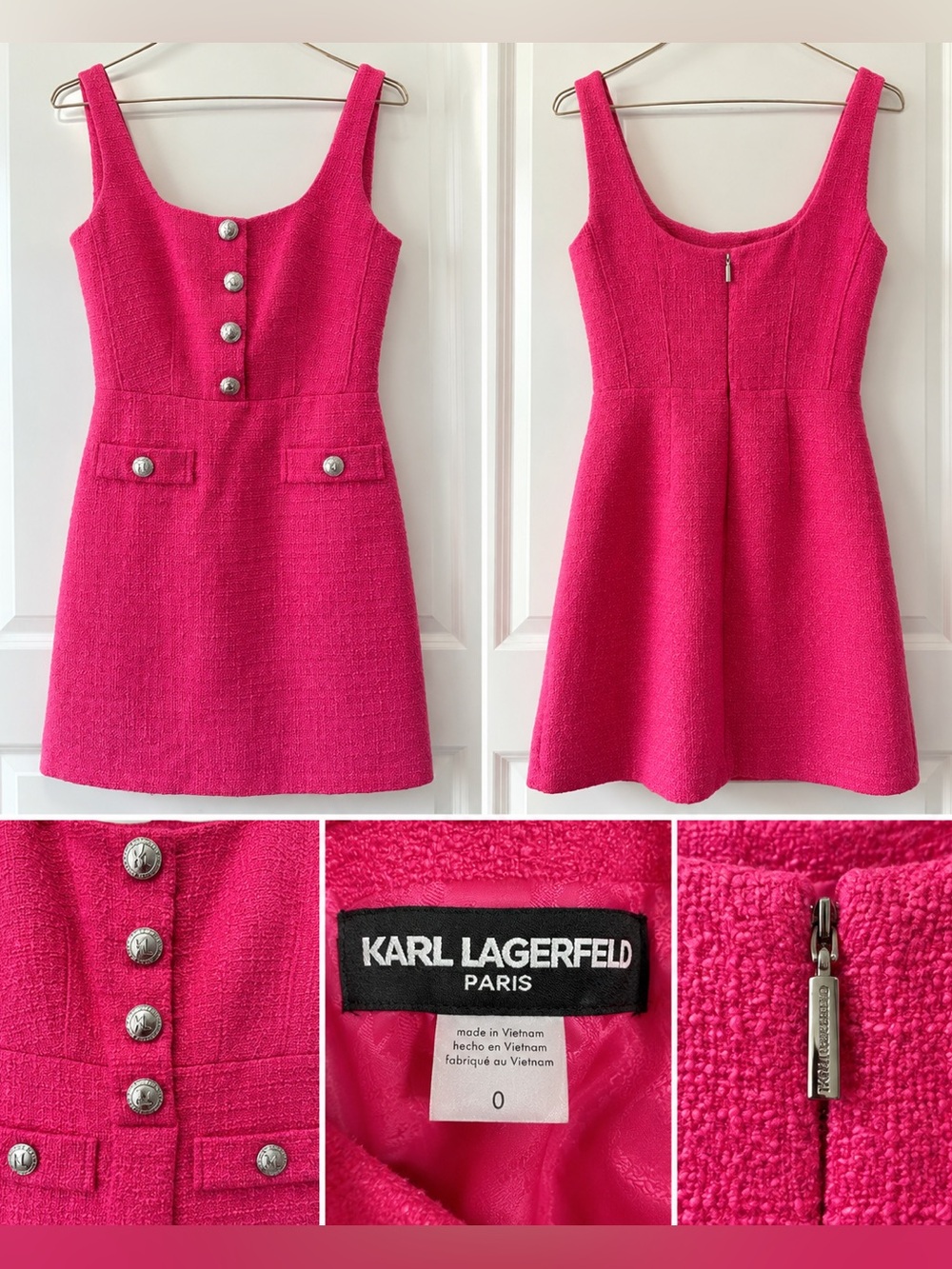 Karl Lagerfeld Hot Pink Tweed Sleeveless Dress